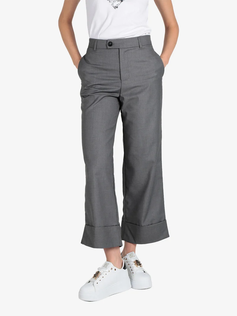 Pantaloni da donna a gamba larga con risvolto alto sul finale - grigio