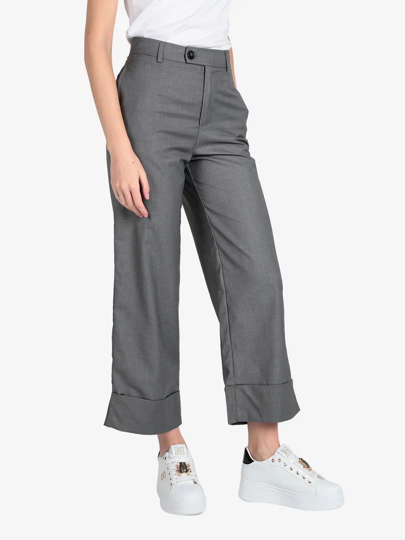 Pantaloni da donna a gamba larga con risvolto alto sul finale - grigio