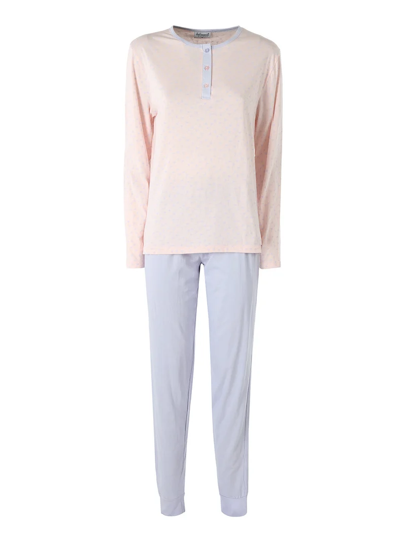 Pigiama lungo da donna in cotone con stampe - lilla