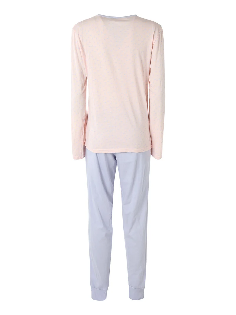 Pigiama lungo da donna in cotone con stampe - lilla