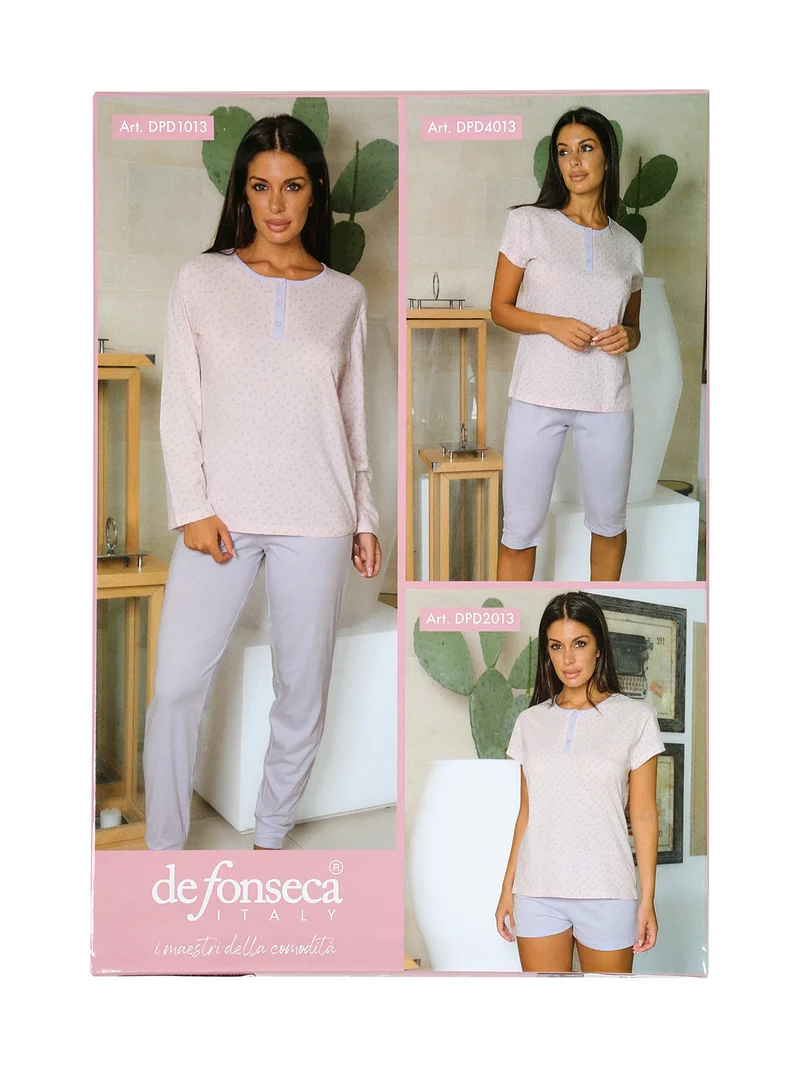 Pigiama lungo da donna in cotone con stampe - lilla