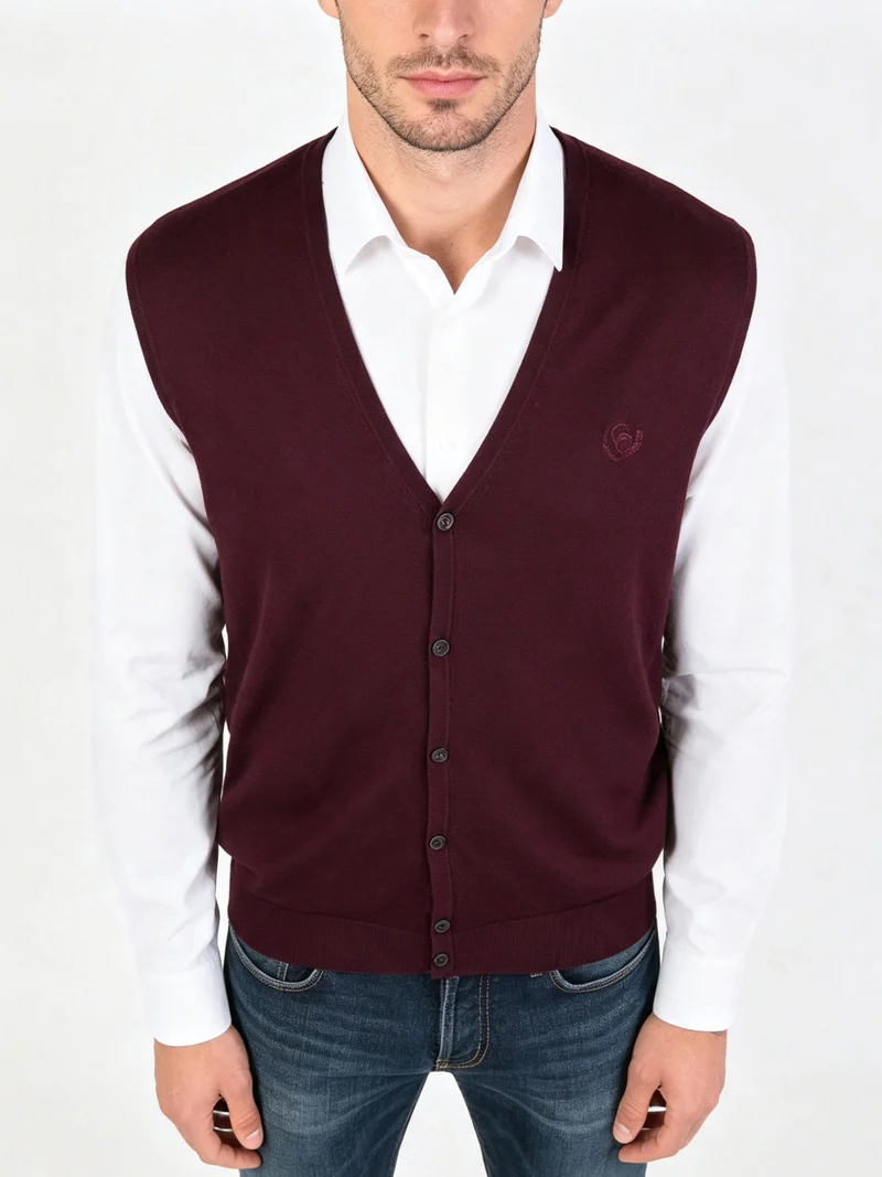 Gilet in maglia da uomo con bottoni - bordeaux