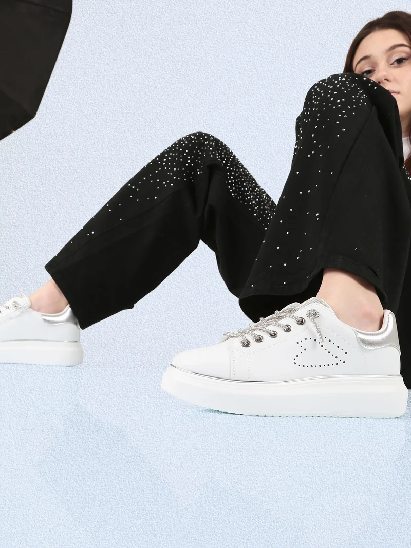 Sneakers gioiello da donna con platform - bianco