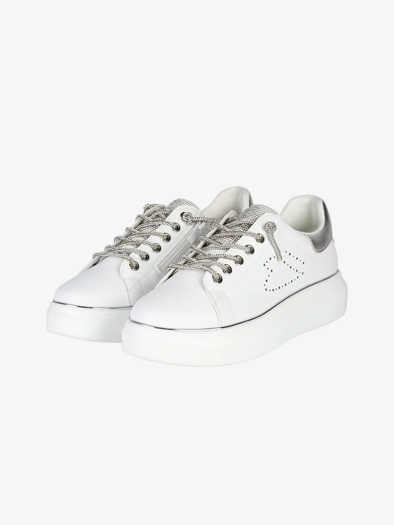 Sneakers gioiello da donna con platform - bianco