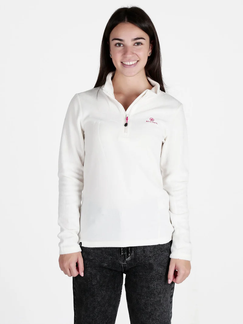 Felpa donna in micropile mezza zip - bianco