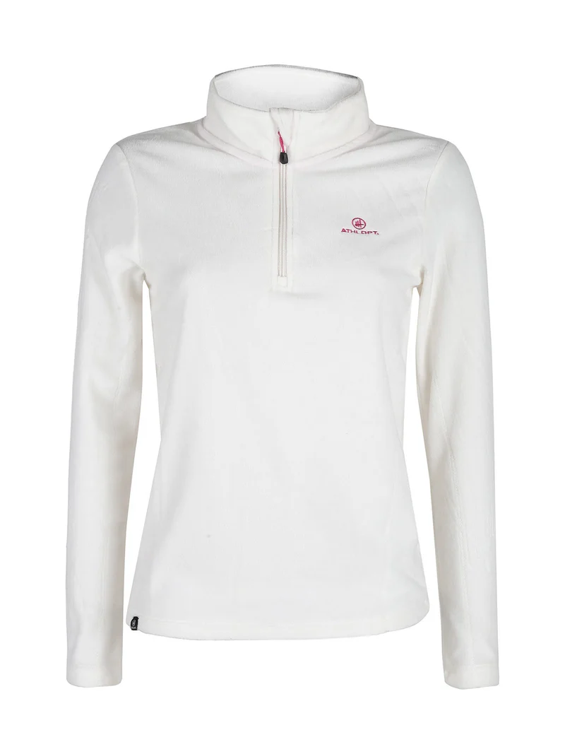 Felpa donna in micropile mezza zip - bianco