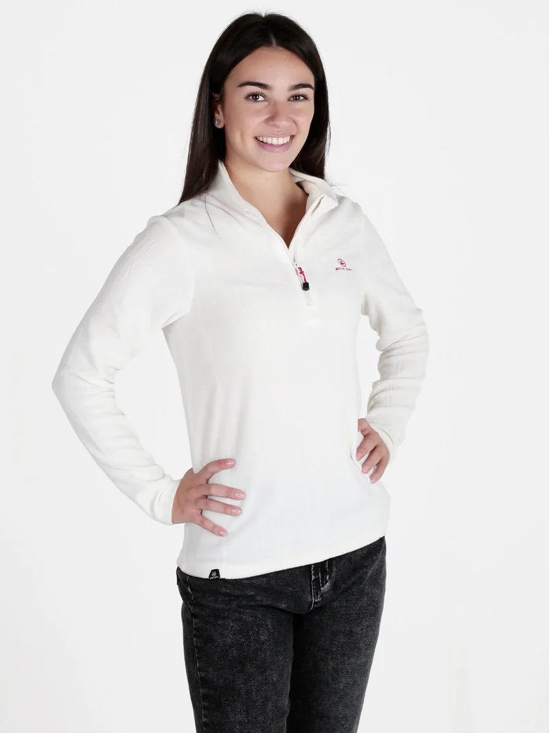 Felpa donna in micropile mezza zip - bianco