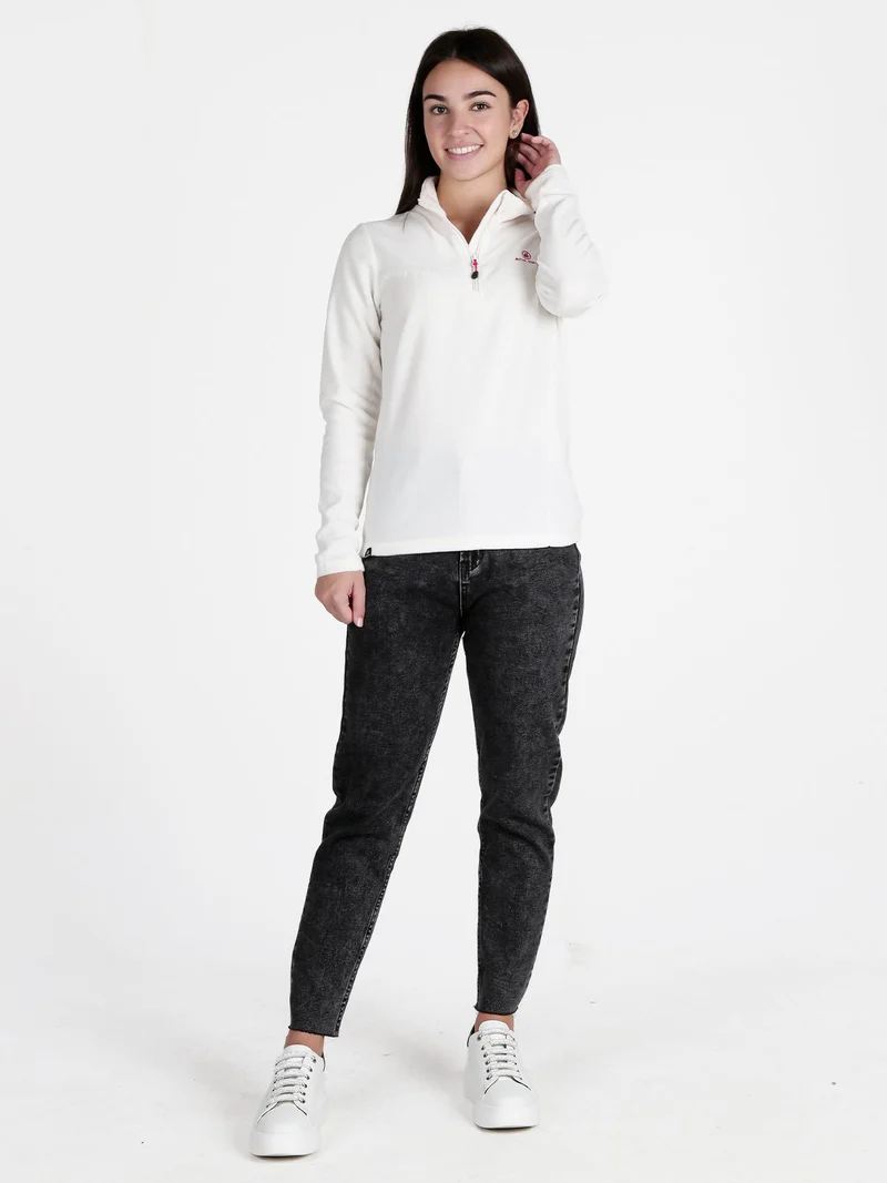 Felpa donna in micropile mezza zip - bianco