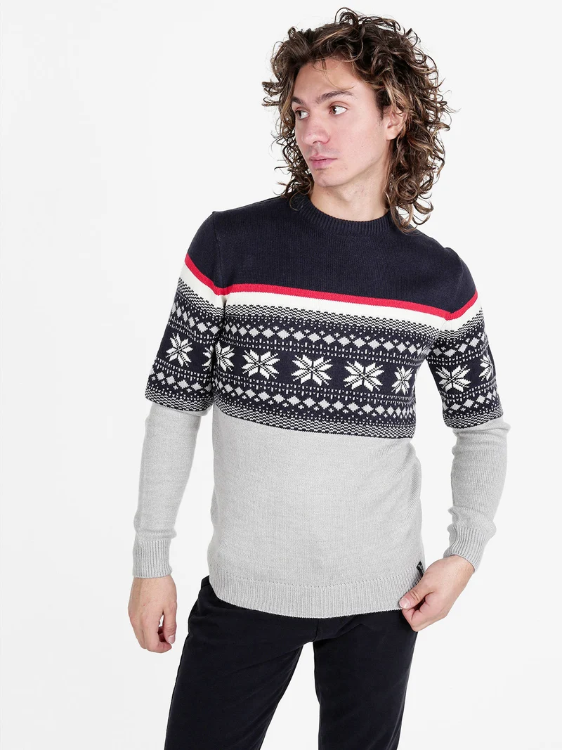 Maglione girocollo da uomo con stampe - blu scuro