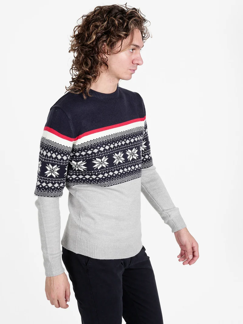 Maglione girocollo da uomo con stampe - blu scuro