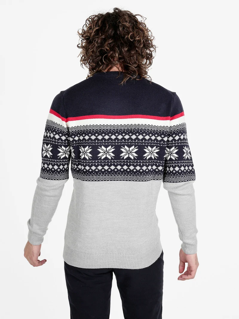 Maglione girocollo da uomo con stampe - blu scuro