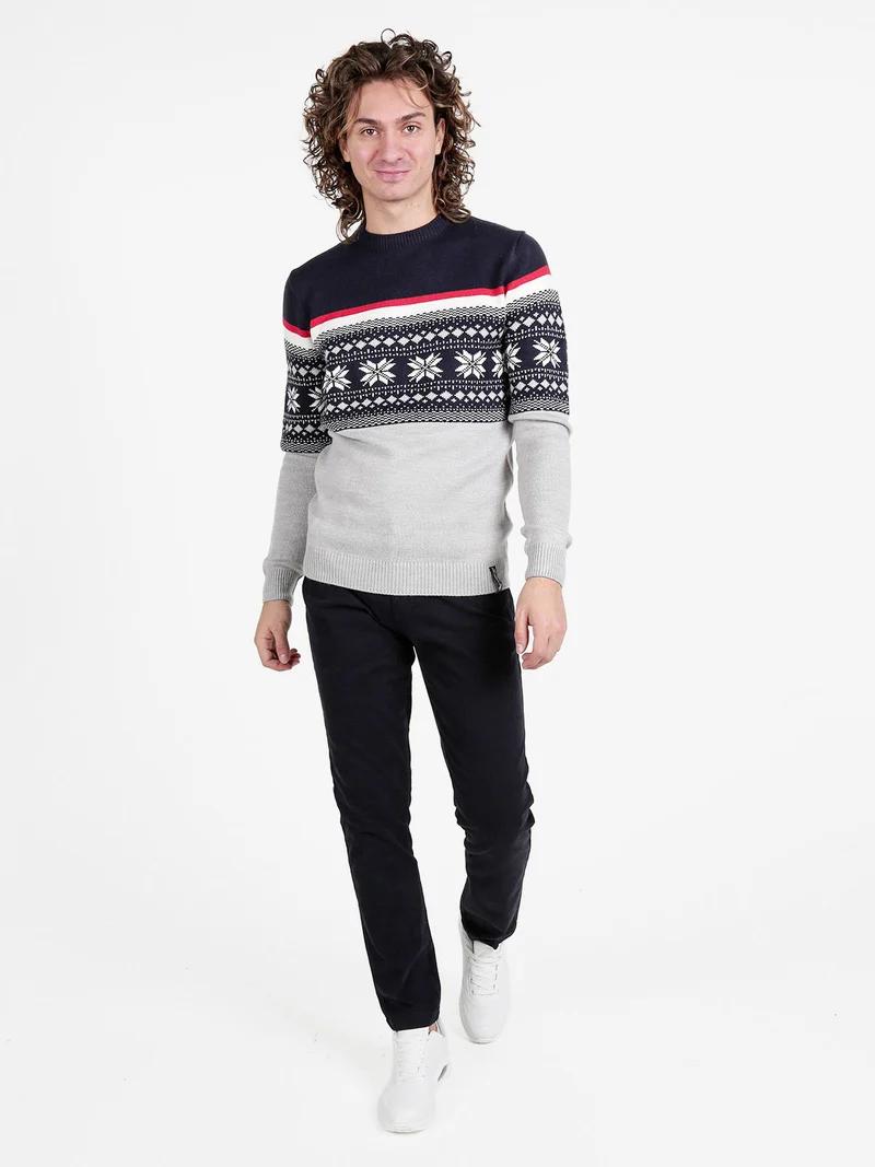 Maglione girocollo da uomo con stampe - blu scuro