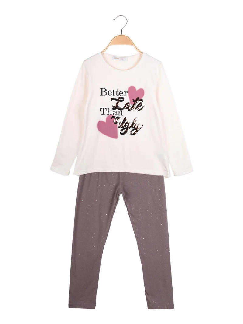 Completo 2 pezzi da ragazza t-shirt+leggins - beige