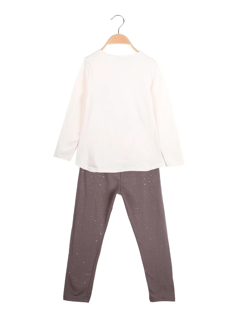 Completo 2 pezzi da ragazza t-shirt+leggins - beige
