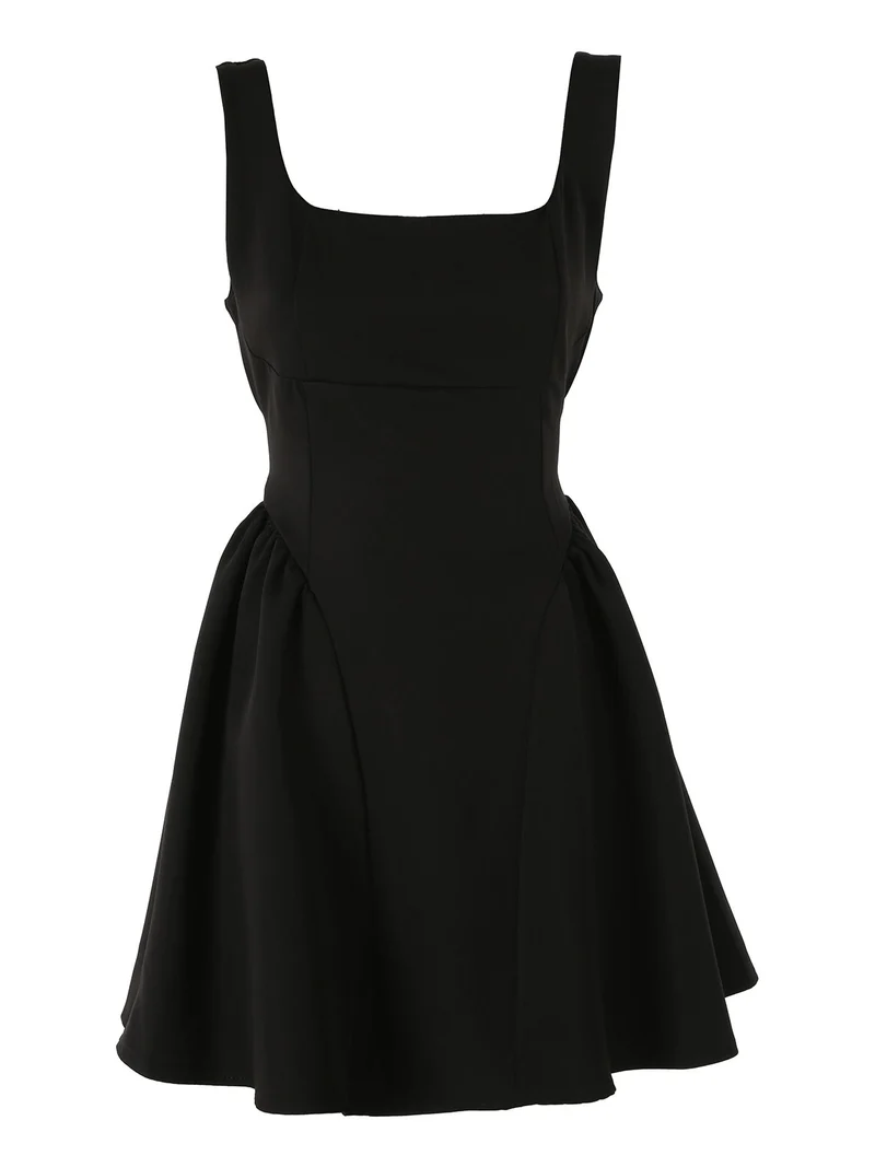 Vestito donna a spalla stretta con scollo quadrato - nero