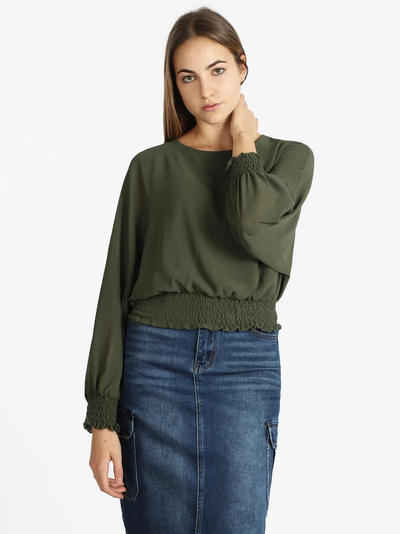 Blusa donna in voilè con maniche a pipistrello - oliva