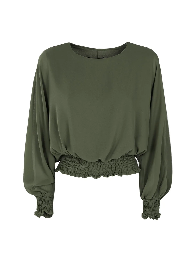 Blusa donna in voilè con maniche a pipistrello - oliva