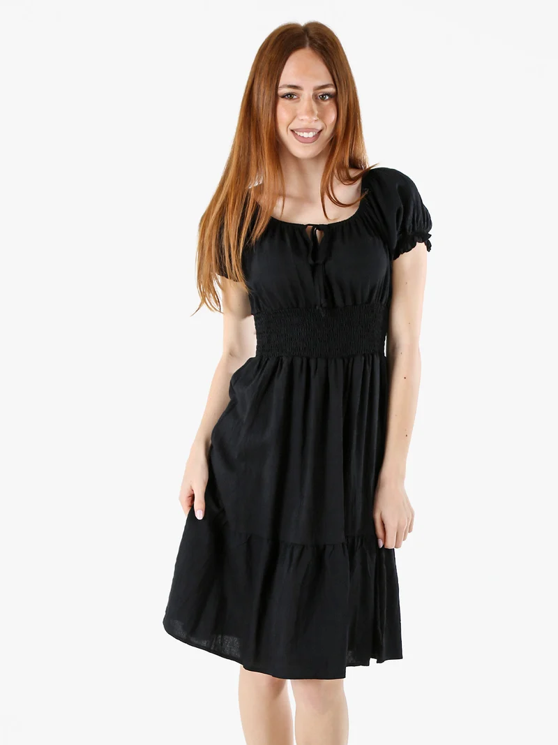 Vestito donna in viscosa con scollo a barca e maniche corte - nero