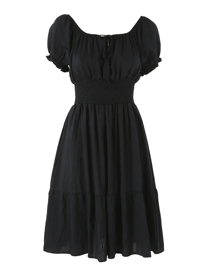 Vestito donna in viscosa con scollo a barca e maniche corte - nero