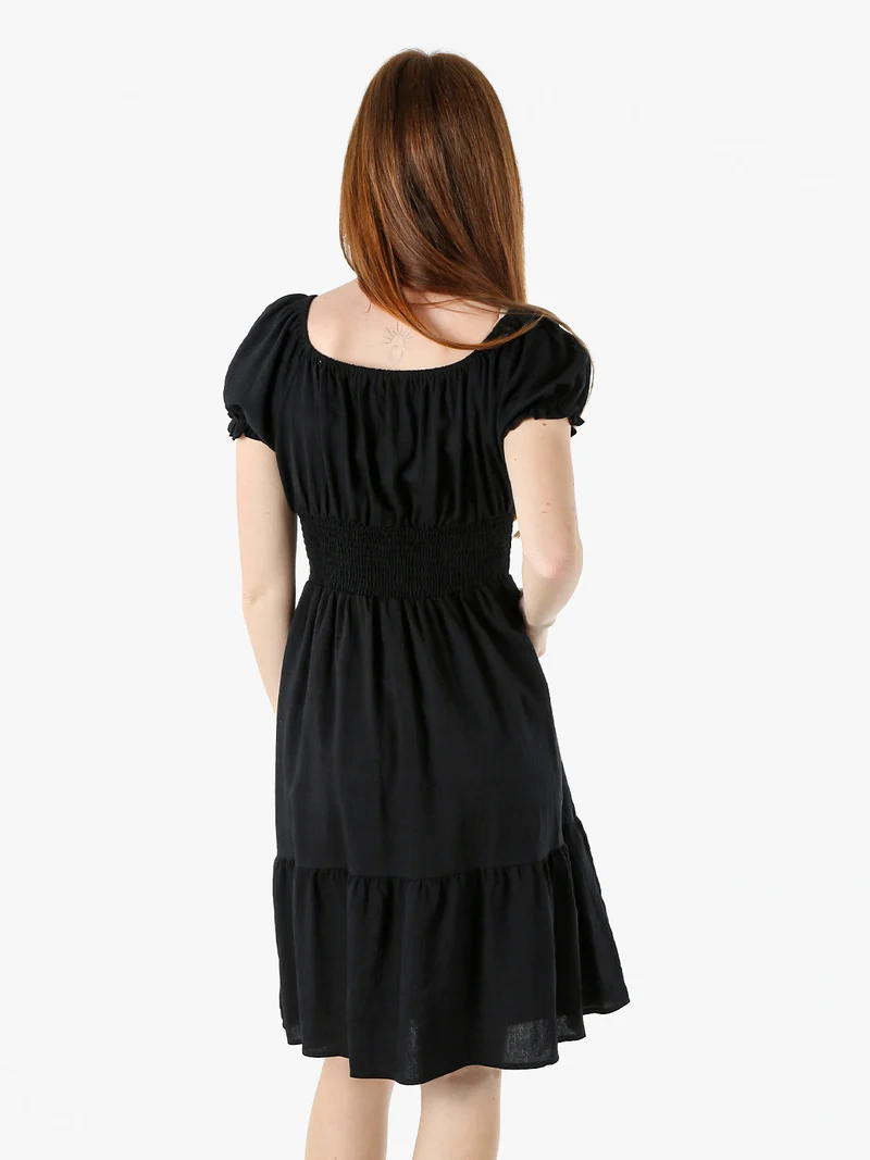 Vestito donna in viscosa con scollo a barca e maniche corte - nero