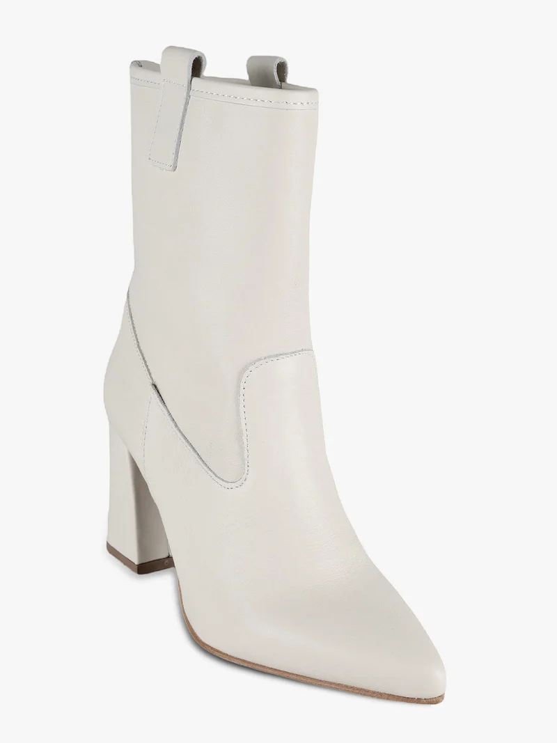 Tronchetti in pelle da donna con tacco largo - bianco