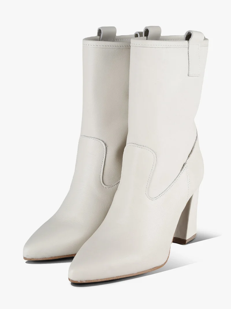 Tronchetti in pelle da donna con tacco largo - bianco