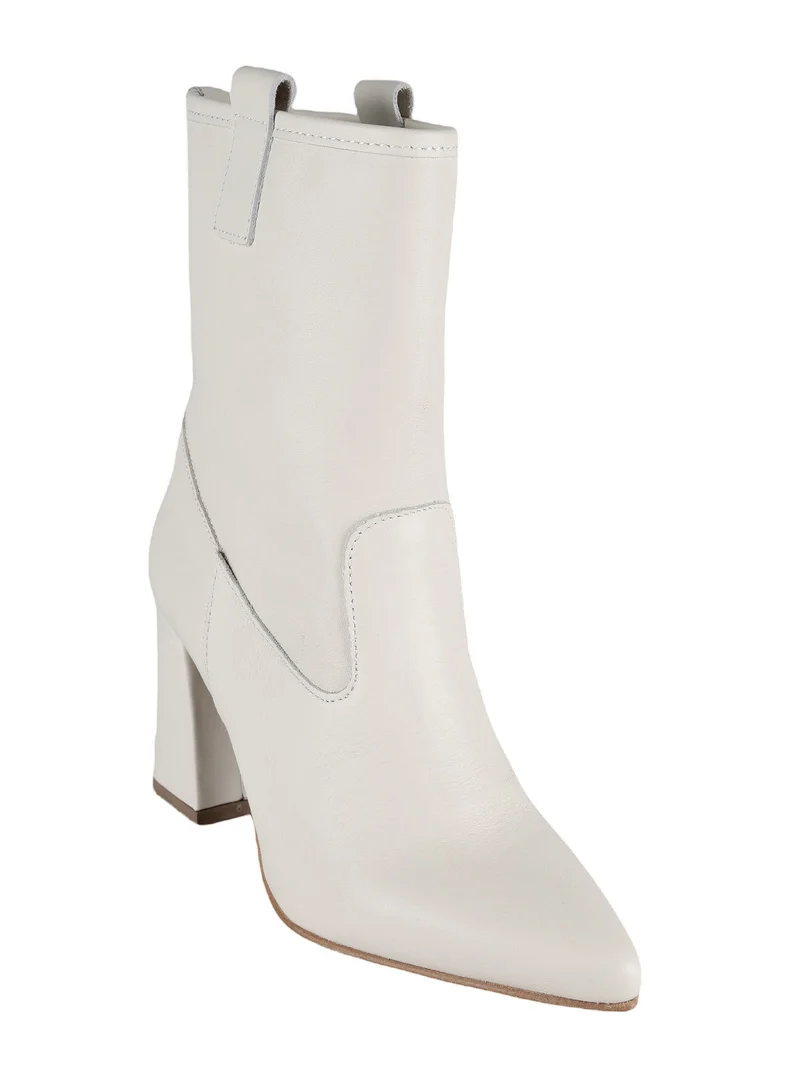 Tronchetti in pelle da donna con tacco largo - bianco