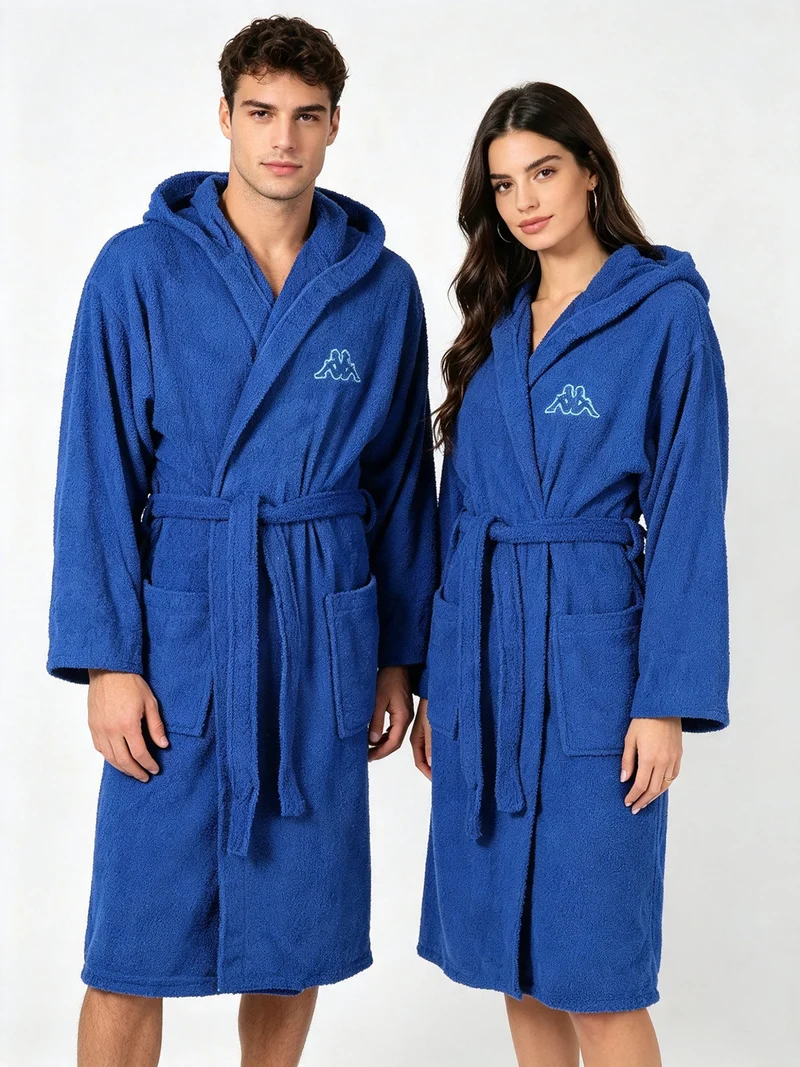 Accappatoio unisex in spugna con cappuccio - blu