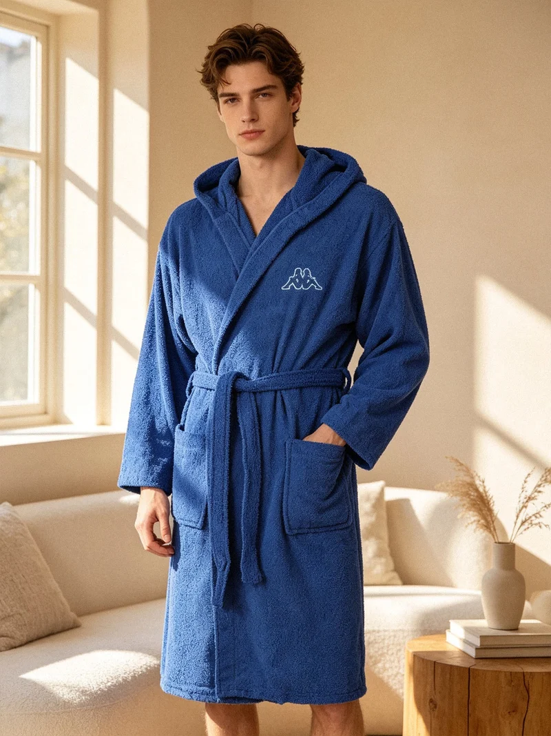 Accappatoio unisex in spugna con cappuccio - blu
