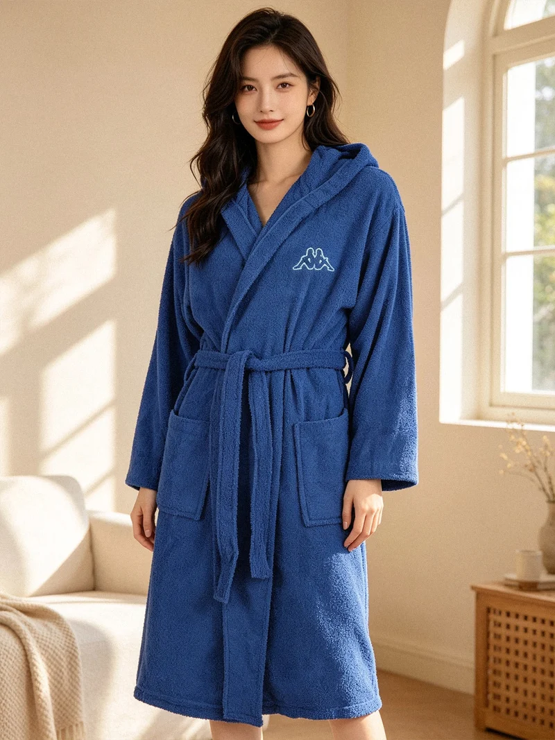 Accappatoio unisex in spugna con cappuccio - blu