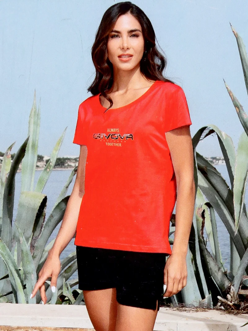 Completo corto da donna in cotone con logo - corallo