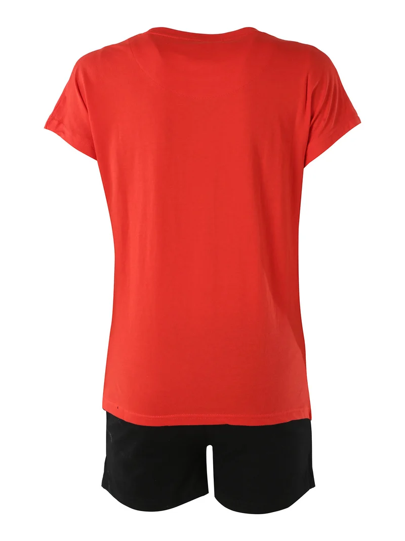 Completo corto da donna in cotone con logo - corallo