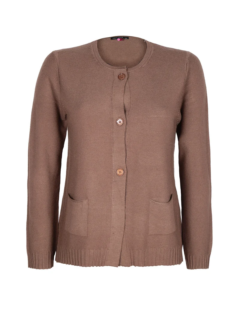 Cardigan in maglia lavorata con tasche da donna - marrone