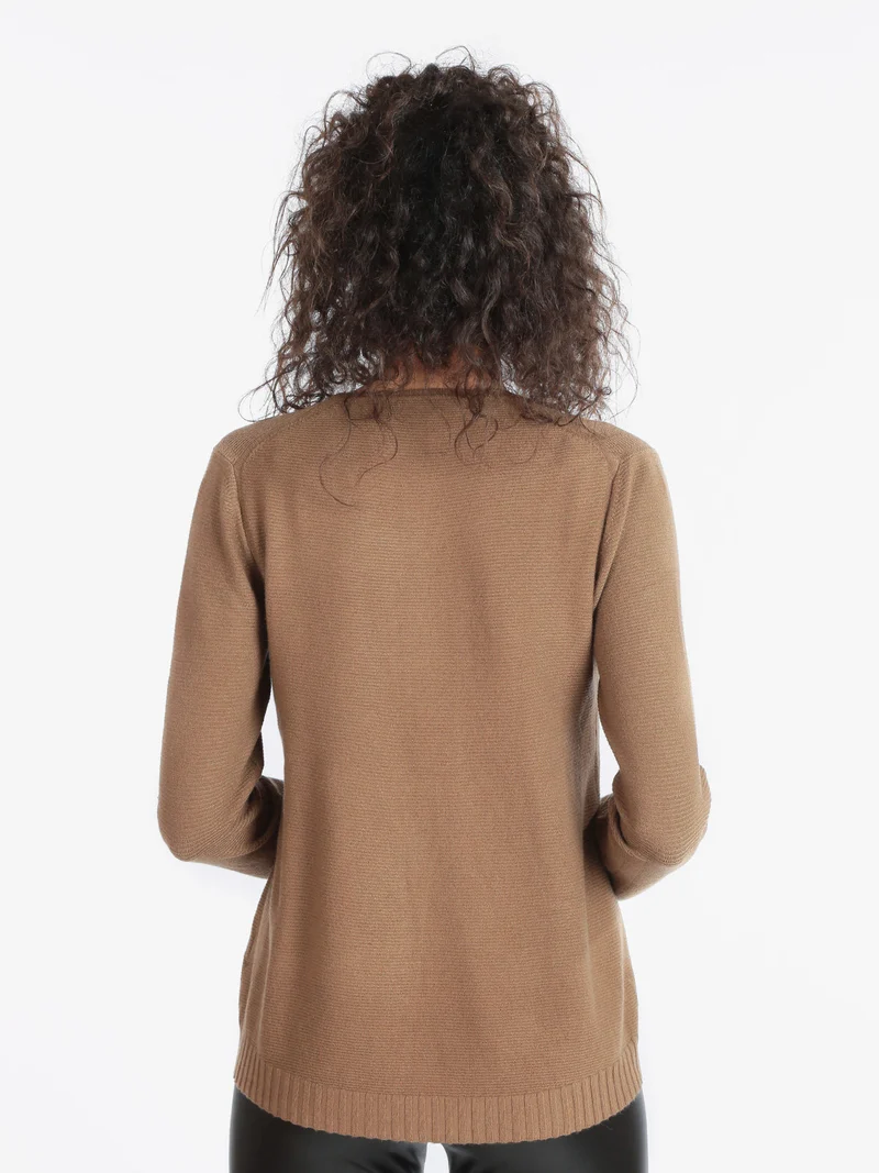 Cardigan in maglia lavorata con tasche da donna - marrone