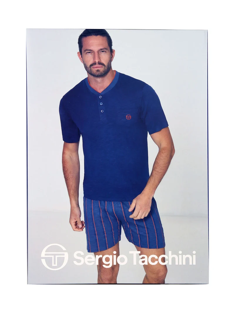 Pigiama corto da uomo in cotone con bermuda a righe - avion
