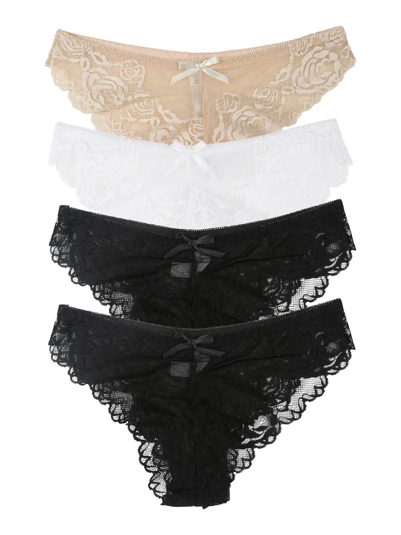 Confezione da 4 pezzi di brasiliana da donna in pizzo - multicolore