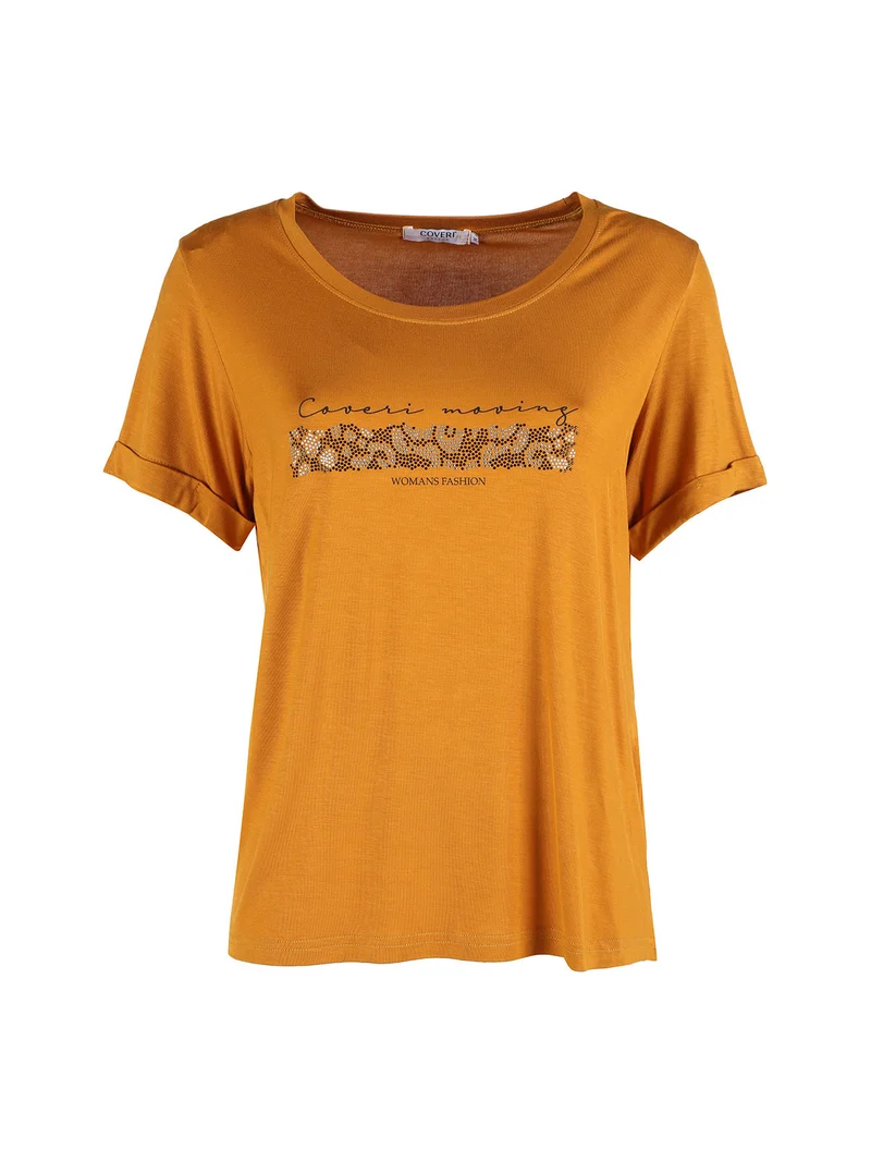 T-shirt da donna con strass - cuoio