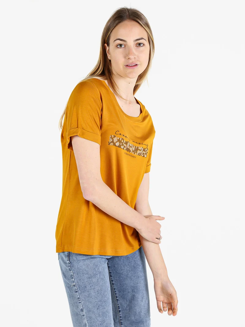 T-shirt da donna con strass - cuoio