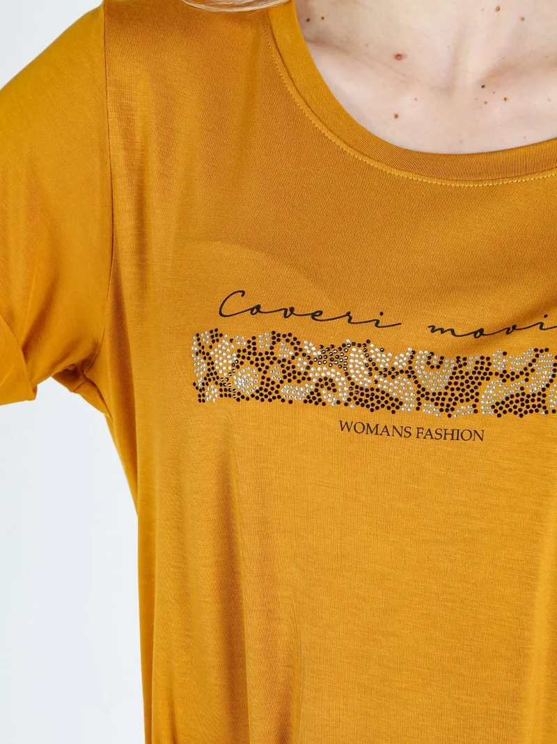 T-shirt da donna con strass - cuoio