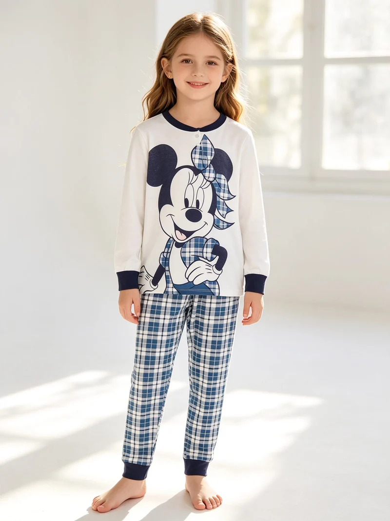 Minnie pigiama lungo da bambina in caldo cotone - panna
