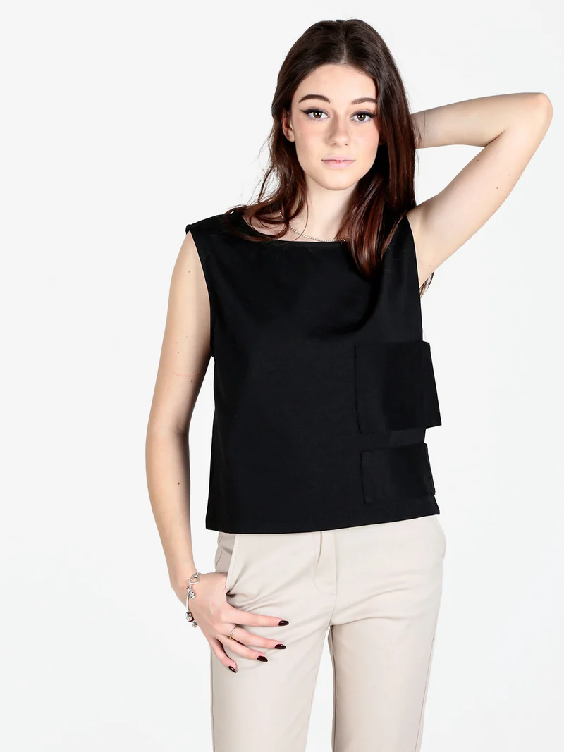 Top donna oversize in misto cotone - nero