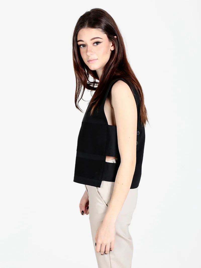 Top donna oversize in misto cotone - nero