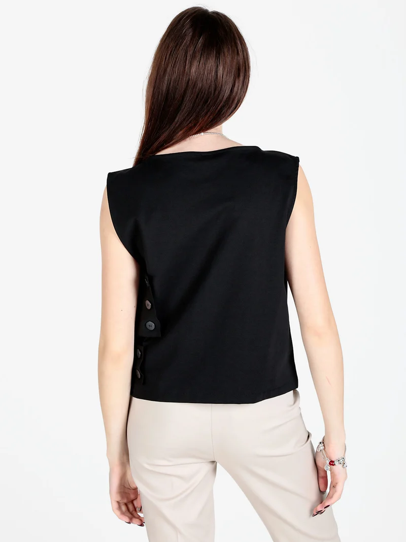 Top donna oversize in misto cotone - nero