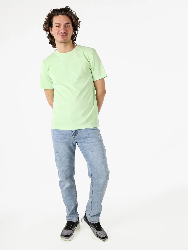 T-shirt girocollo da uomo in cotone - acqua marina