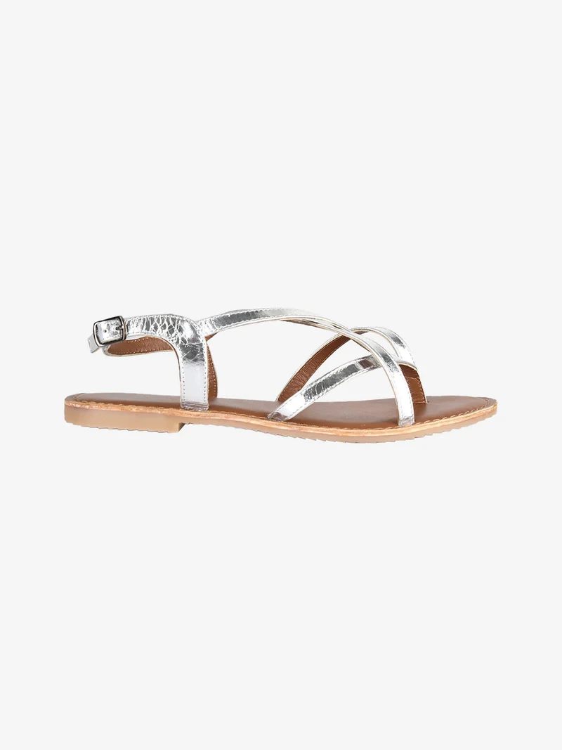 Sandali infradito da donna in pelle - argento