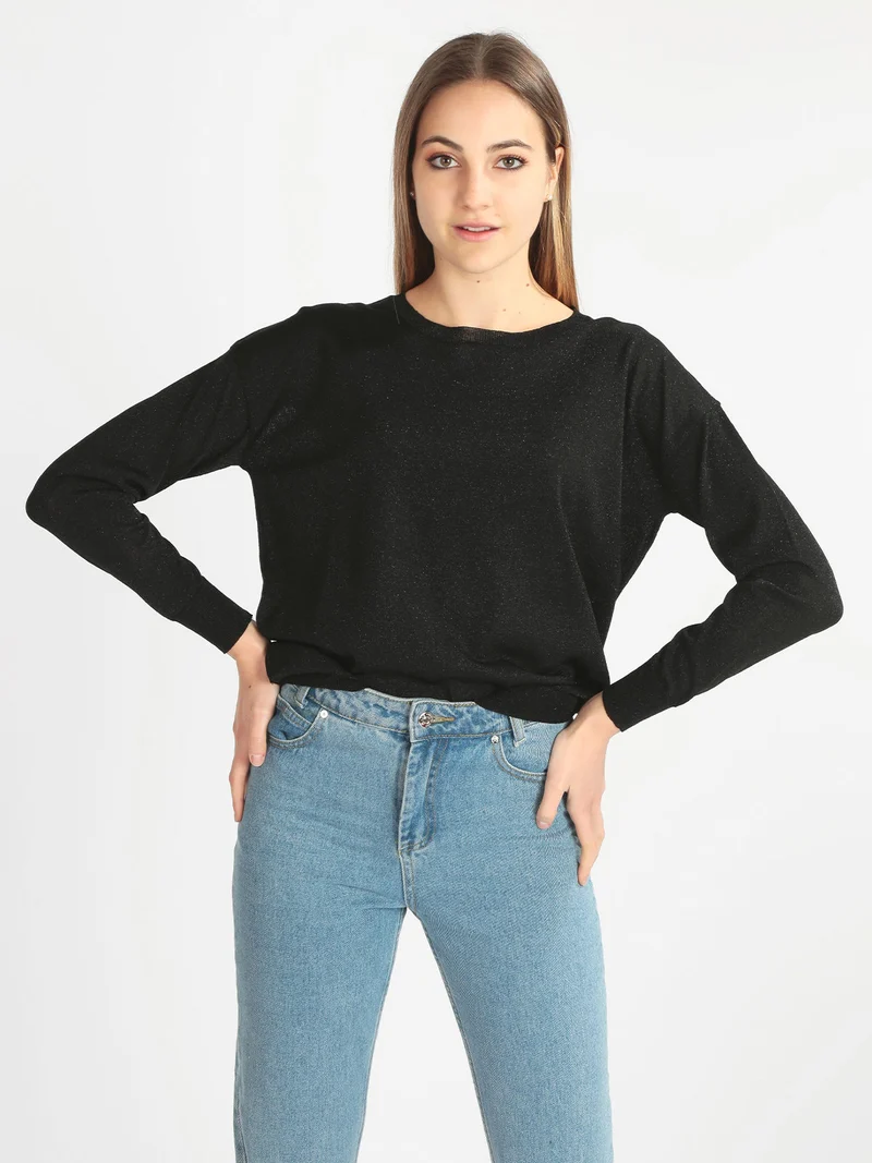 Maglia girocollo donna in lurex - nero