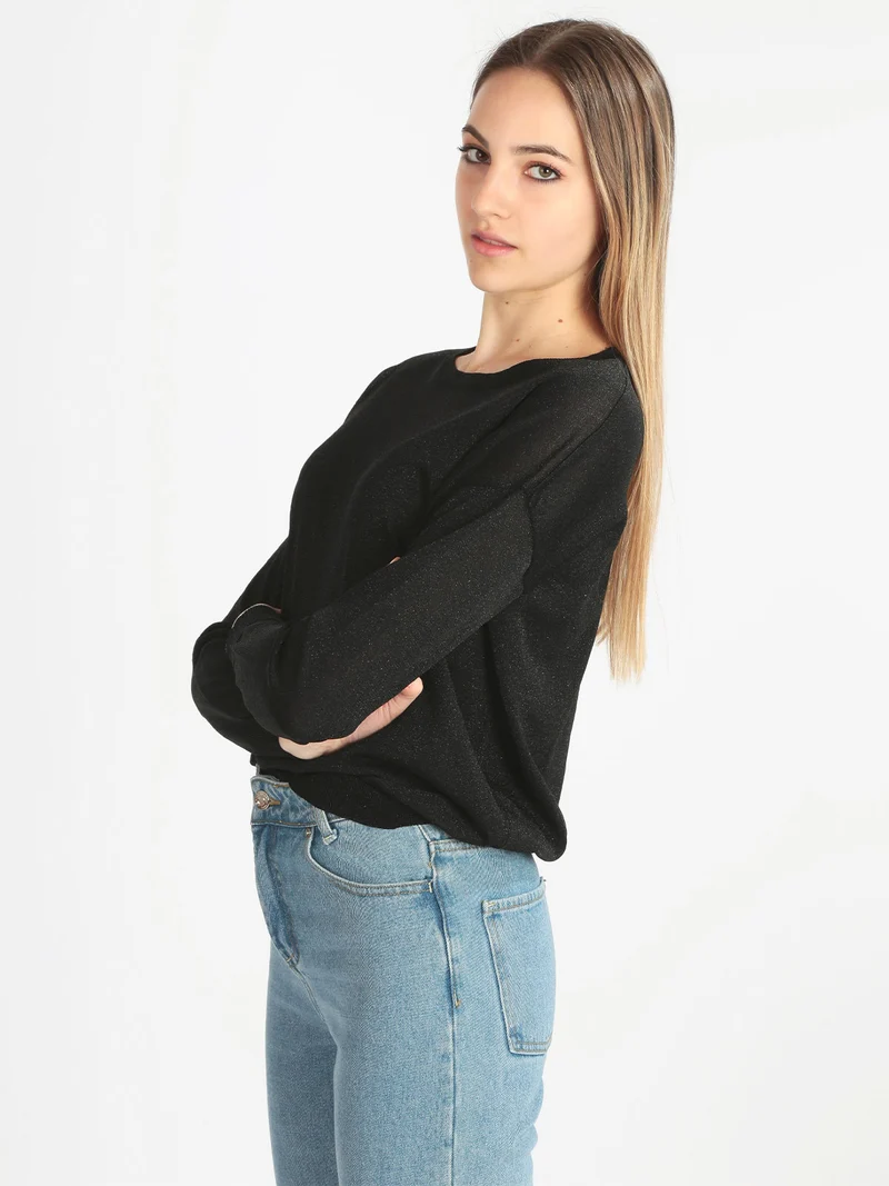 Maglia girocollo donna in lurex - nero