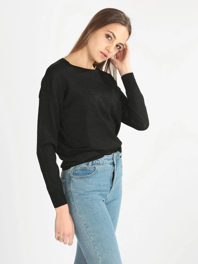 Maglia girocollo donna in lurex - nero