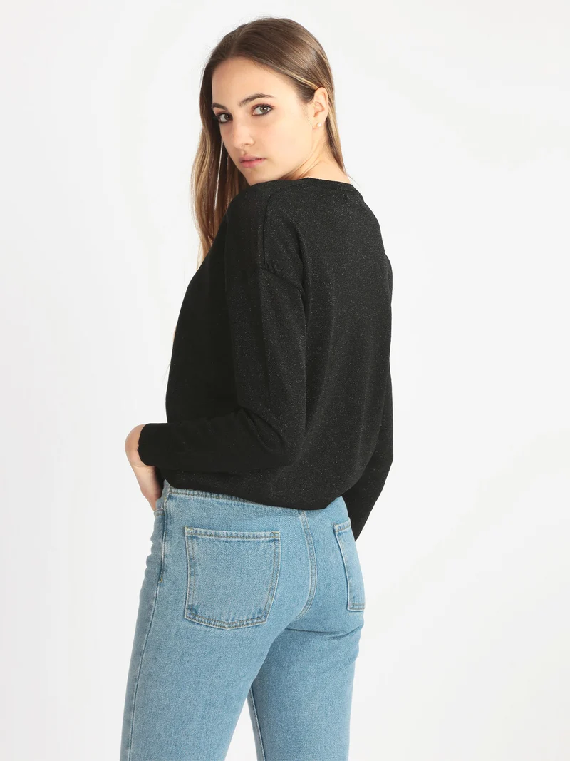 Maglia girocollo donna in lurex - nero