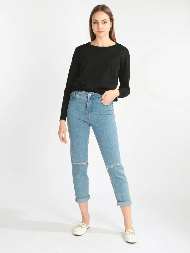 Maglia girocollo donna in lurex - nero